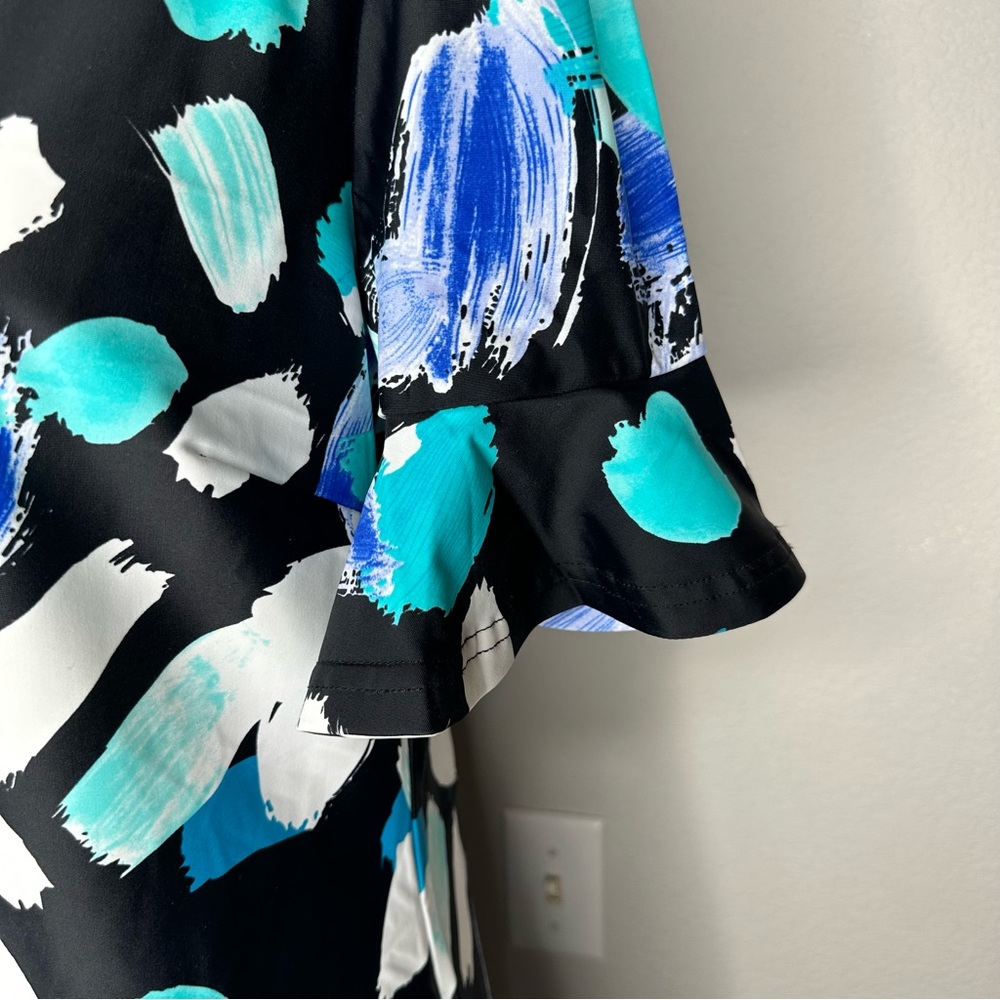 Axyeh Women's Black Blue and White Ruffled Short Sleeve V Neck Dress - Picture 4 of 10